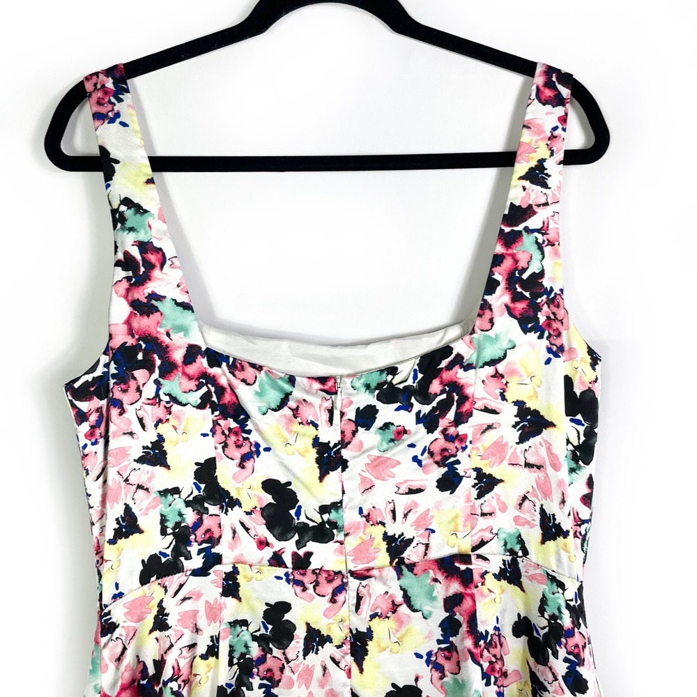 Aidan Mattox Floral Print Satin Midi Dress Square Neck Sleeveless White Size 12 - Picture 11 of 11